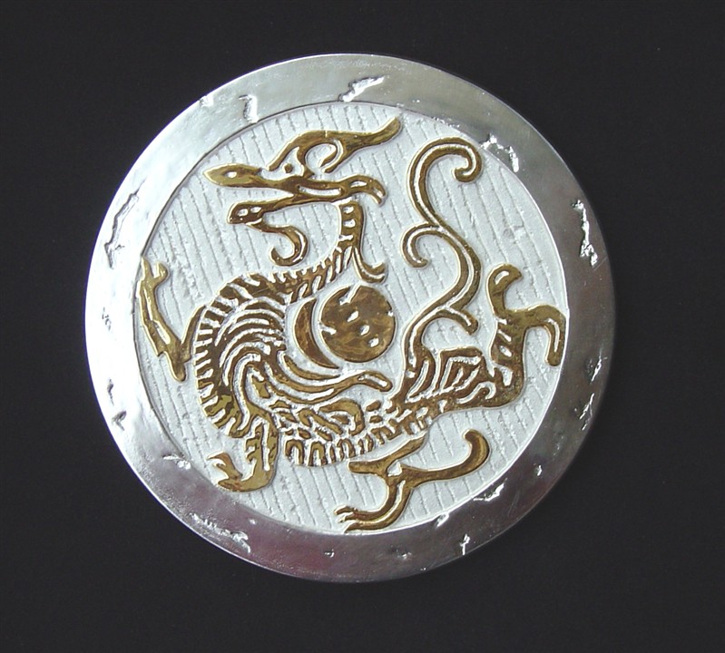 青龍紋，純銀間金，銀重55克